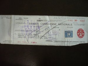 Postal History - Canada - Van Dam #FX64, FCH5a - Used Embossed stamp on a Cheque