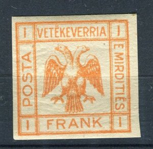 ALBANIA; 1913 Double Headed Eagle Imperf local Tax issue Mint hinged 1F.