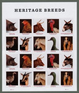 2022 60c Forever Heritage Breeds, Turkey, Horse Scott 5583-5592 Mint Sheet of 20