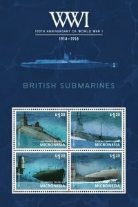 Micronesia 2014 - World War l Submarines - Sheet of 4 Stamps - Scott #1051 - MNH