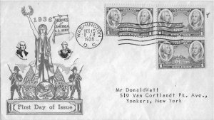 1936 FDC, #785, 1c Army Heroes, WSE/Dyer, block of 4