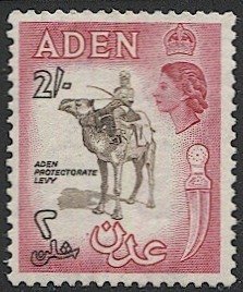 ADEN 1953 Sc 57 Mint LH QE 2sh carmine rose & sepia VF, Camel & Rider