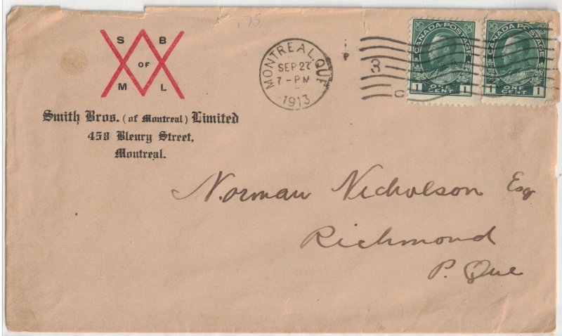 CANADA - 1913 Cover SC104 Pair Used