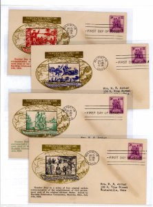 US 837 1938 3c Northwest Territory Sesquicentennial on four addressed (typed) FDCs with a set of four matching cachets by the Ma