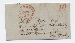 c1850 Jacksonville IL red CDS 10 rate handstamp stampless letter [h.4585]