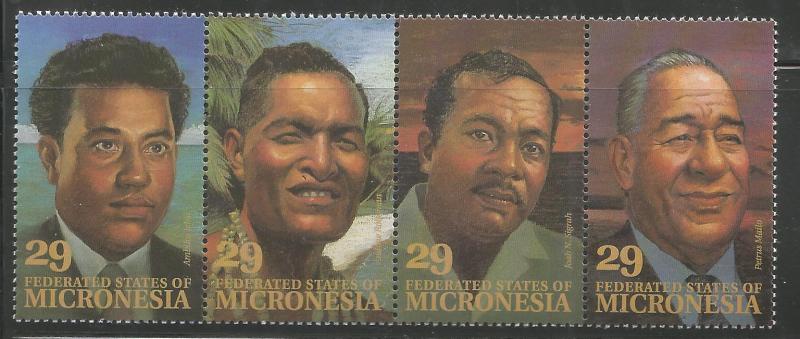 MICRONESIA 177A  MNH, STRIP OF 4 STAMPS, LOCAL LEADERS