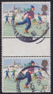 GB - 1990 - Scott #1344 - used gutter pair - Christmas Ice Skating