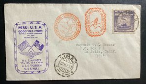 1937 Lima Peru First Day Cover To La Jolla Ca USA Good Will Cruise Conference