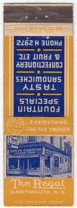 Canada Revenue 1/5¢ Excise Tax Matchbook THE REGAL Dartmouth, N.S.