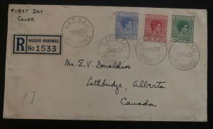 1938 Nassau Bahamas First day Cover FDC to Letbridge Canada