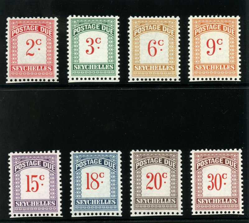 Seychelles 1951 KGVI Postage Due set complete superb MNH. SG D1-D8. Sc J1-J8.