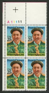 1988 Francis Ouimet Plate Block of 4 25c Postage Stamps, Sc# 2377, MNH, OG