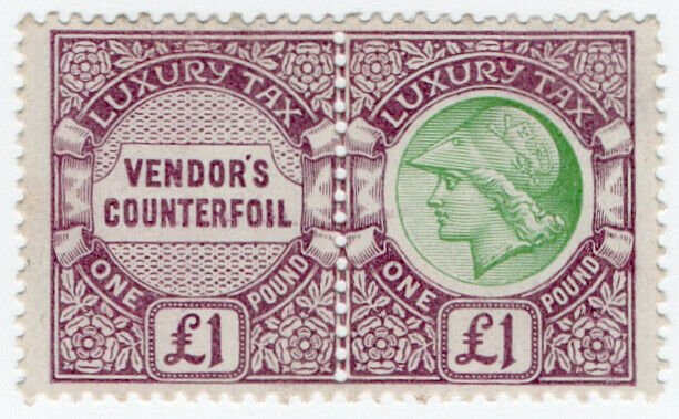 (I.B) George V Revenue : Luxury Tax £1 (colour trial)