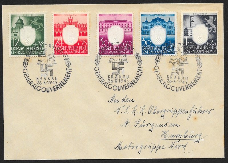 POLAND Sc#NB28-32 Cover canceled 1943 Krakau to Hamburg