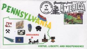 Homespun Cachets FDC for the 2002 34c Greetings from Pennsylvania Stamp
