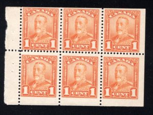 Scott 149a, 1c, Scroll booklet pane of 6 x  1c, MNHOG, Canada Postage Stamp