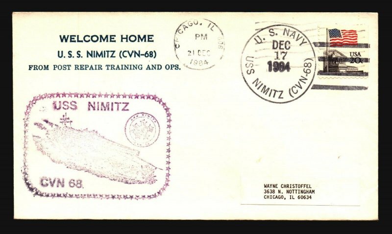 USS Nimitz 1984 Post Repair Training Cacheted Cover - L1346