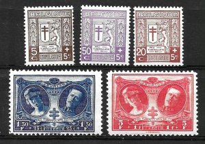 BELGIUM 1926 Arms, Queen Elisabeth & King Albert (5v Cpt) MNH CV$10