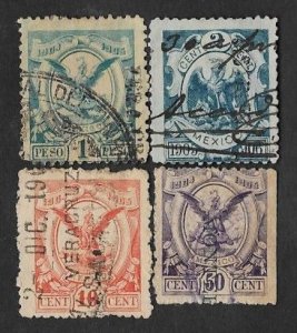 SD)1905 MEXICO  4 FISCAL STAMPS COAT OF ARMS 1C, 2C, 10C & 50C, WITH VARIETY OF