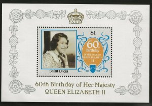 SAINT LUCIA1986 60TH BIRTHDAY QUEEN ELIZABETH II, $1 DELUX PERF SHEETLET 2