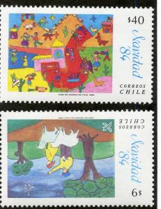 CHILE 683-684 MNH SCV $1.90 BIN $1.00 CHILDREN'S ART