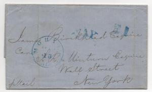 Inland Waterway Cover WAY 21 H/S 1 of 5 Known RARE NO to New York May 18, 1851