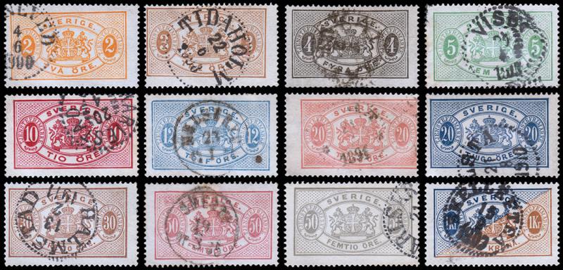 Sweden Scott O12-15, O17-20, O22-25 (1881-95) Used H F-VF, CV $60.35 B