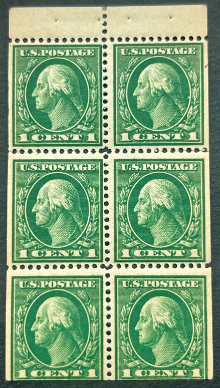 Scott#: 405b - George Washington 1912 BEP Booklet pane of six MNHOG SCV$130