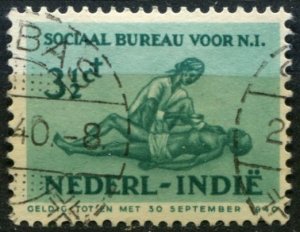 Netherlands Indies Sc#B43 Used, 3½c (+ 1½c) bl grn & pl bl, Bureau of Socia...