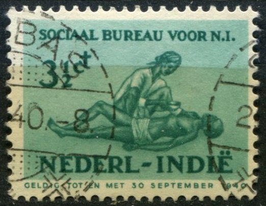 Netherlands Indies Sc#B43 Used, 3½c (+ 1½c) bl grn & pl bl, Bureau of Socia...