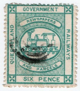 (I.B) Australia - Queensland Railways : Parcel Stamp 6d (inverted watermark)