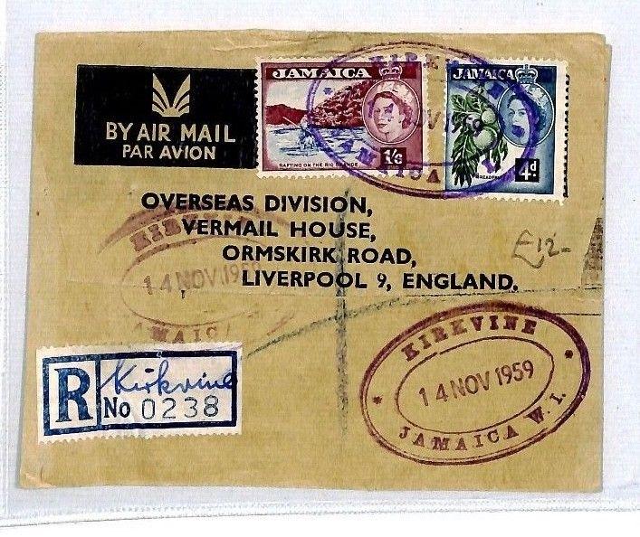 Jamaica *KIRKVINE* TRD Registered Air Mail Cover {samwells-covers}1959 CS15