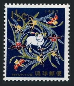 RyuKyu 150 block/4, MNH. Mi 179. New Year 1967, Year of the Ram. Iris wreath.