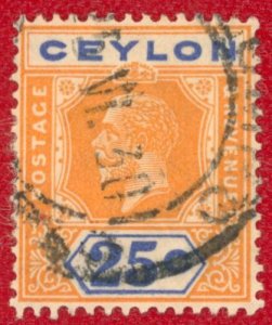 CEYLON Sc 238a USED - 1921 25c King George V -Die II, Wmk: Multi Crown Script CA