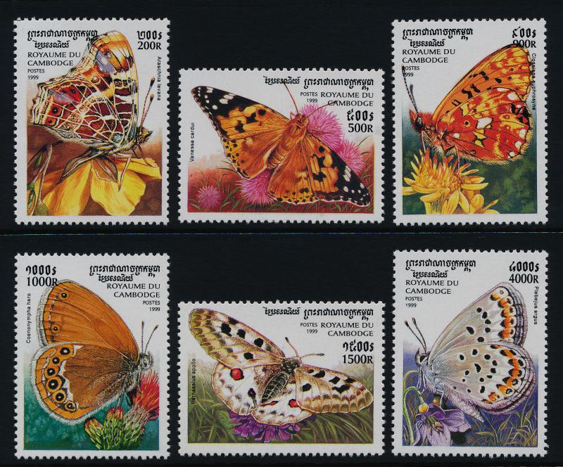 Cambodia 1825-31 MNH Butterflies, Flowers