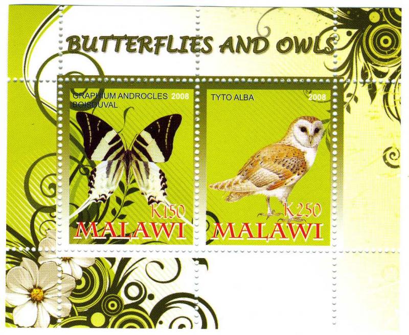 Butterflies & Owls Sheet (2) Perforated Mint (NH)