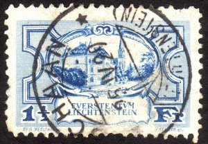 1925, Liechtenstein 1 1/2Fr, Used, faulty, Mi 71