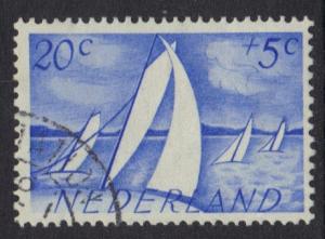 Netherlands  #B198  used  1949  cultural welfare 20 + 5 ct  sailing boats