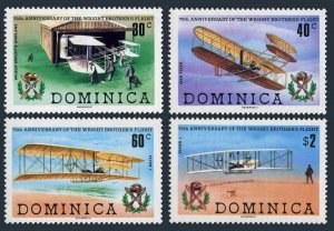 Dominica 574-577,578, MNH. Mi 581-585. Brothers Wright, 1st flight, 75 Ann.1978.