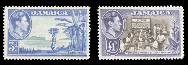 Jamaica 140-141, $64.50, 1949 3p and £1, hinged