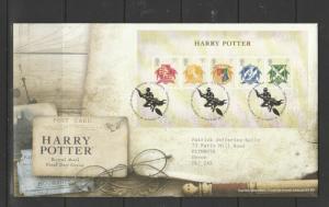 GB FDC 2007 harry Potter Minisheet, Alcester warwickshire FDI, Typed address, Fi