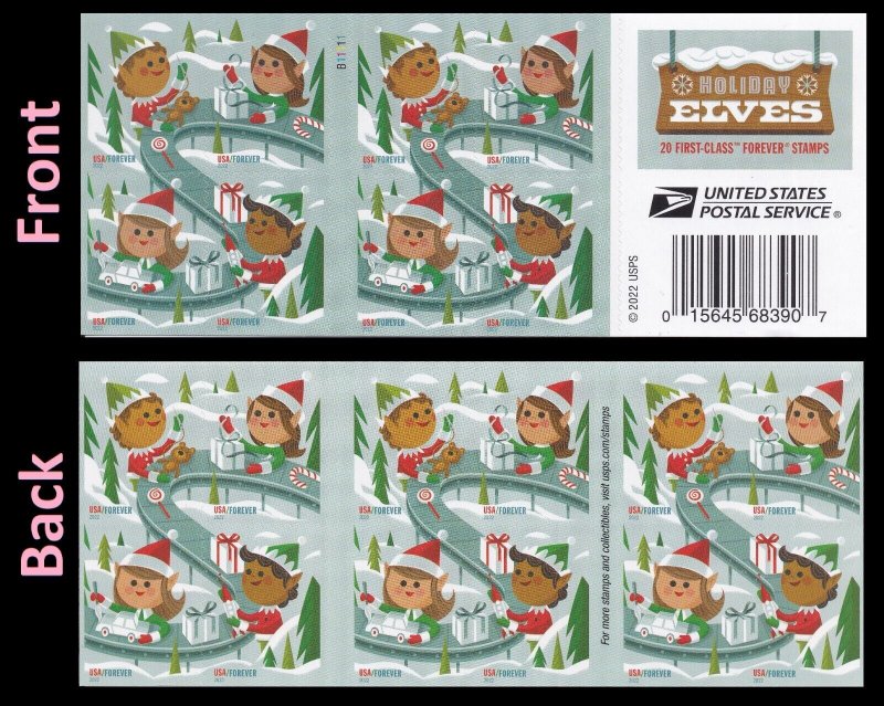 US 5722-5725 5725b Holiday Elves F booklet 20 MNH 2022