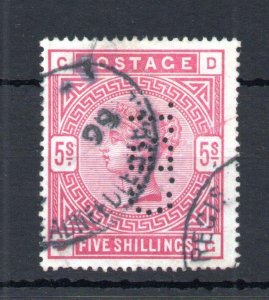 QUEEN VICTORIA 5/- USED WITH 'CBI' PERFIN