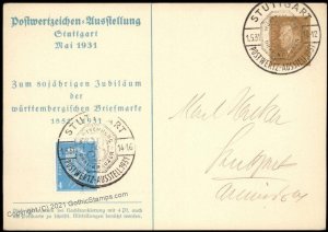 Germany 1931 Stuttgart Stamp Show Private Ganzsachen Postal Card Used Cov G68491