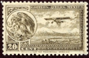 MEXICO C62, 20¢ ARMS & PLANE RE-ISSUE. MINT, NH. F-VF.