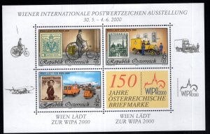 Austria Scott B368-B370a MNH**  WIPA 2000 souvenir sheet of 3 stamps +1 Label