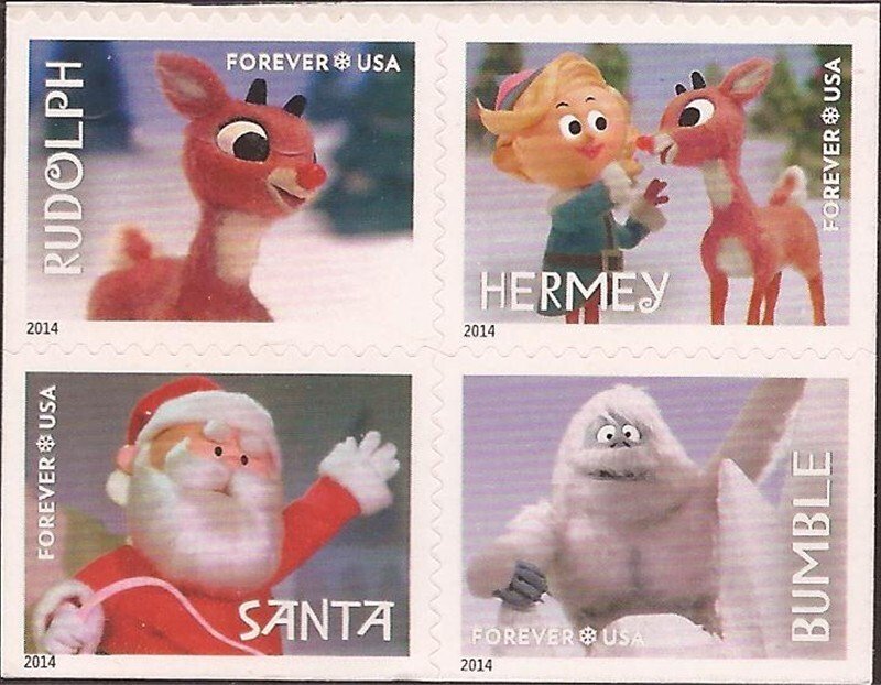 US Stamp - 2014 Rudolph Christmas TV Special - Block of 4 Forever Stamps #4946-9
