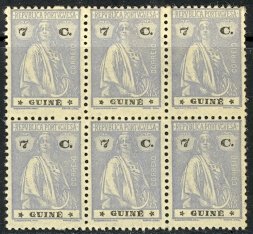 PORTUGUESE GUINEA 1914-26 7c Ceres BLOCK OF 6 Sc 154 MNH