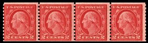 US 492 MNH VF 2 Cent Washington Carmine Strip of 4