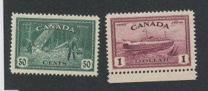 2x Canada MH VF Stamps #272-50c Lumbering & #273-$1.00 Ferry Guide Value=$65.00